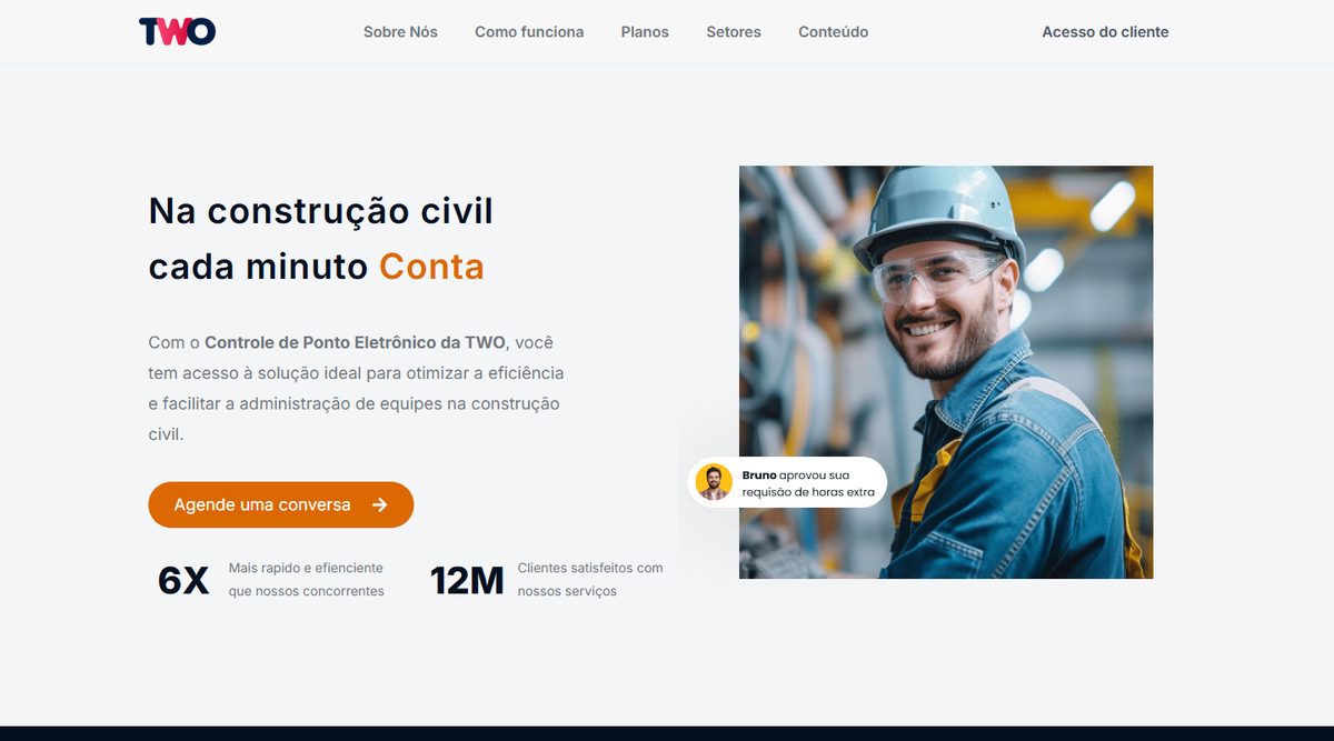 Landing page controle de ponto para construção civil